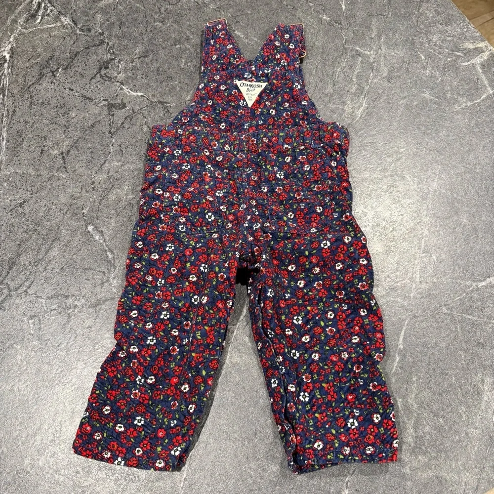 Oshkosh 12 month floral overalls baby girl navy red